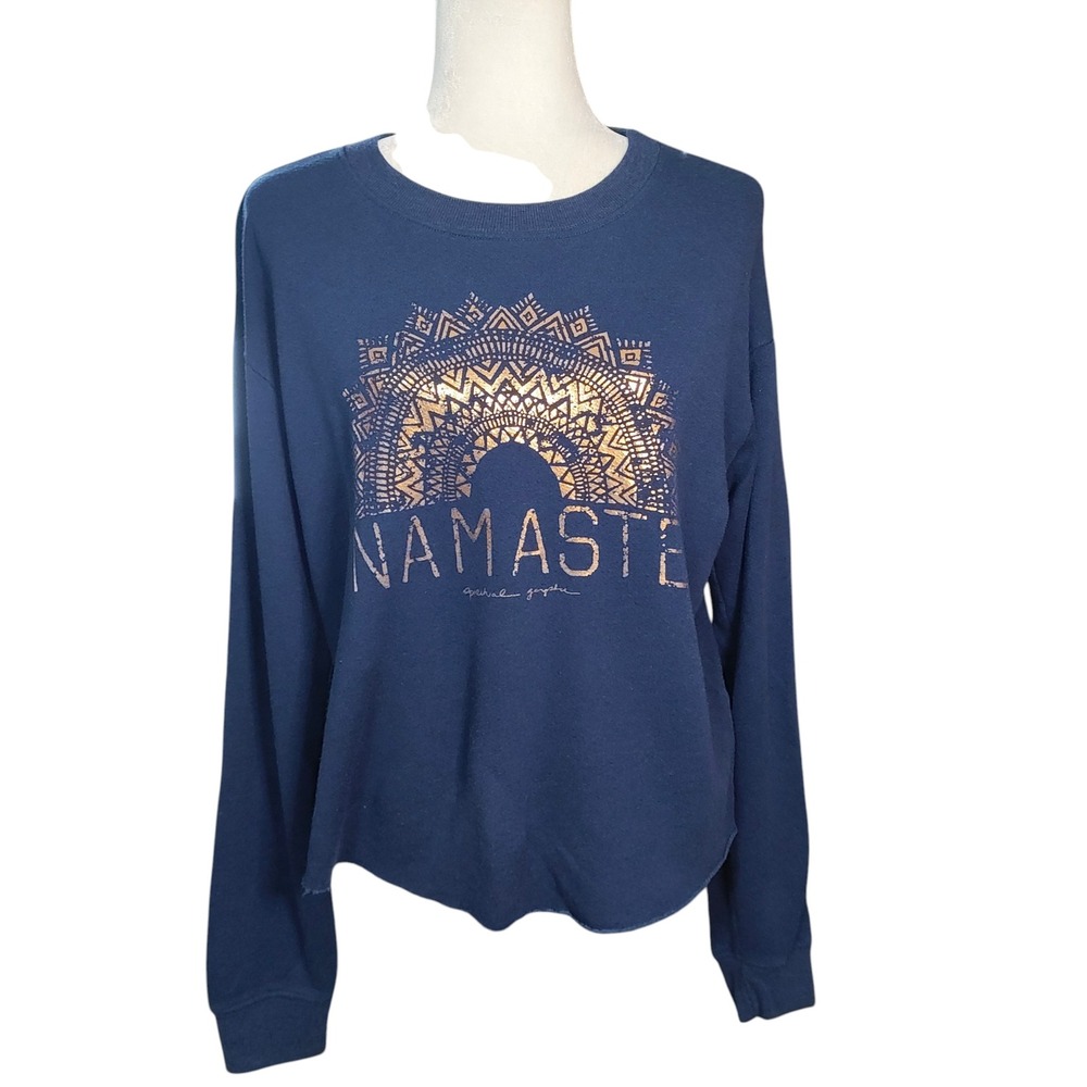 Spiritual Gangster Namaste Graphic Sweatshirt Navy Blue Gold Yoga Athleisure - M - Picture 2 of 9